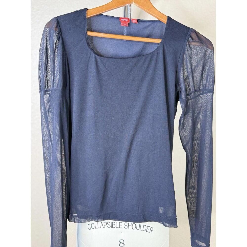 Vintage Espirit Black Top With Mesh Sleeve Size L Witchy Grunge